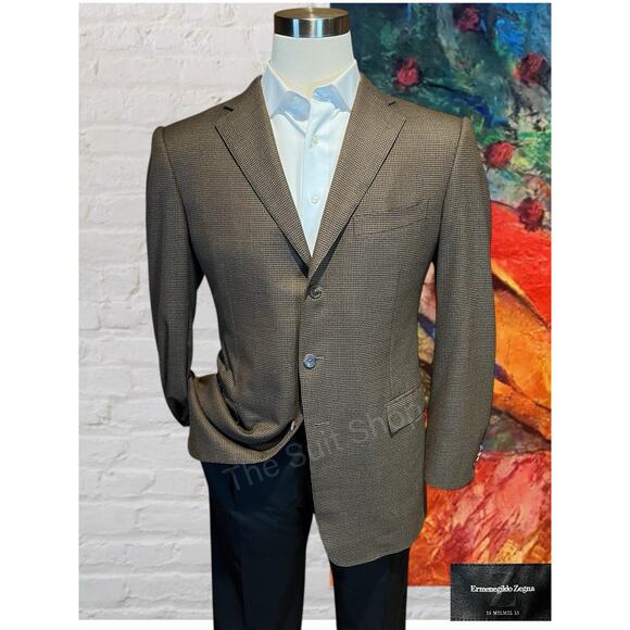 Ermenegildo Zegna Mens 44R ROMA Brown Gray Houndstooth Designer Blazer 15 Mil - Picture 1 of 13